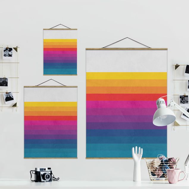 Fabric print with poster hangers - Retro Rainbow Stripes - Portrait format 3:4