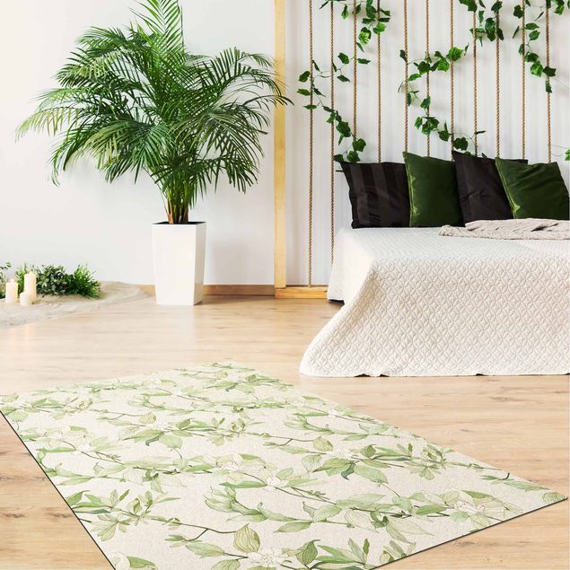 green rugs for living room Romantic Watercolour Flowers Nature Green