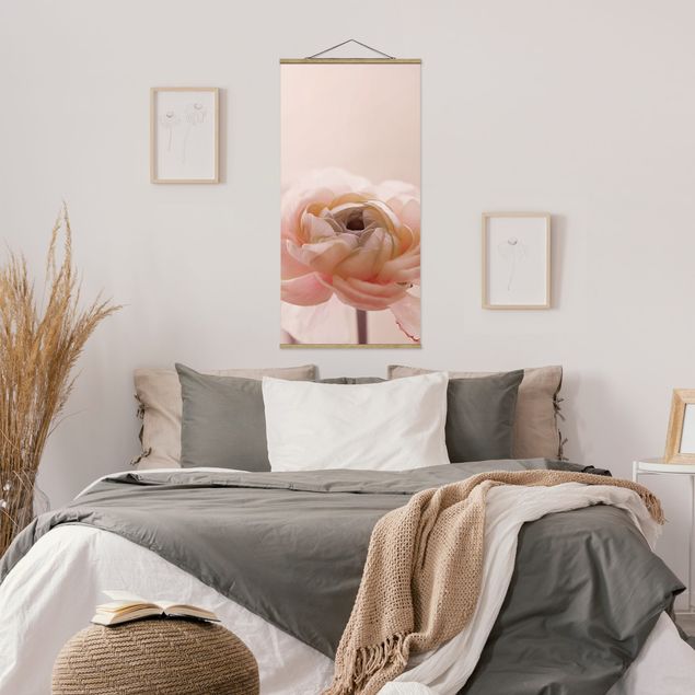 Fabric print with poster hangers - Focus On Light Pink Flower - Portrait format 1:2