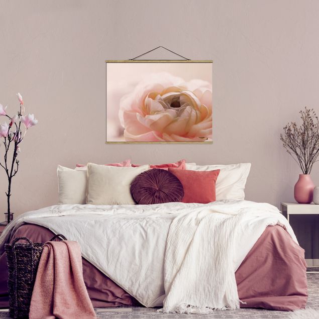 Fabric print with poster hangers - Focus On Light Pink Flower - Landscape format 4:3
