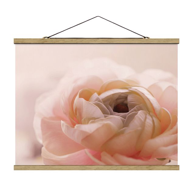 Fabric print with poster hangers - Focus On Light Pink Flower - Landscape format 4:3