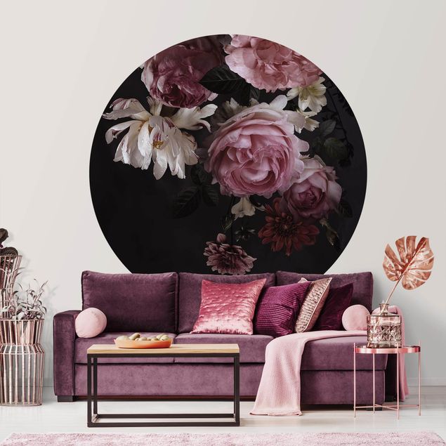 Wallpapers Pink Flowers On Black Vintage