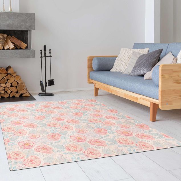 Floral rugs Pink Flowers With Light Blue Leaves
