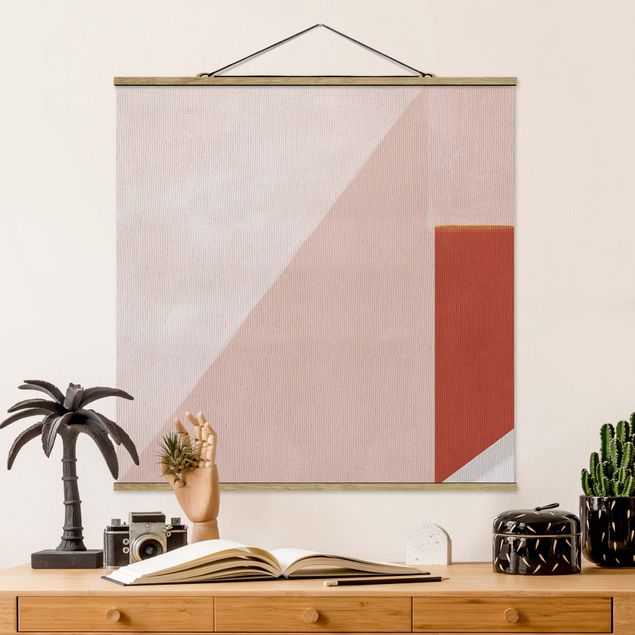 Fabric print with poster hangers - Pink Geometry - Square 1:1