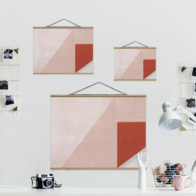 Fabric print with poster hangers - Pink Geometry - Landscape format 4:3
