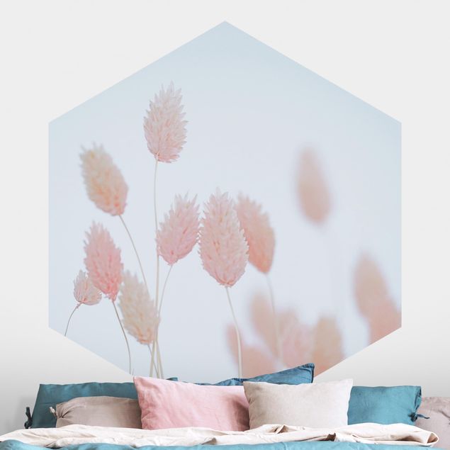 Self-adhesive hexagonal wall mural Grass Tips In Pale Pink
