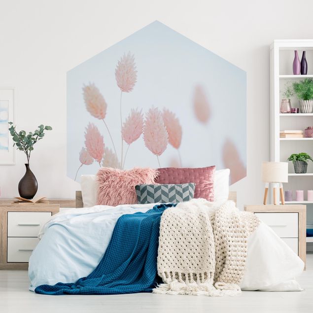 Self-adhesive hexagonal pattern wallpaper - Grass Tips In Pale Pink