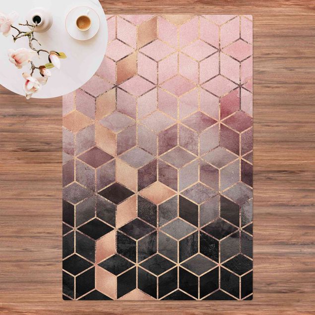 modern area rugs Pink Gray Golden Geometry
