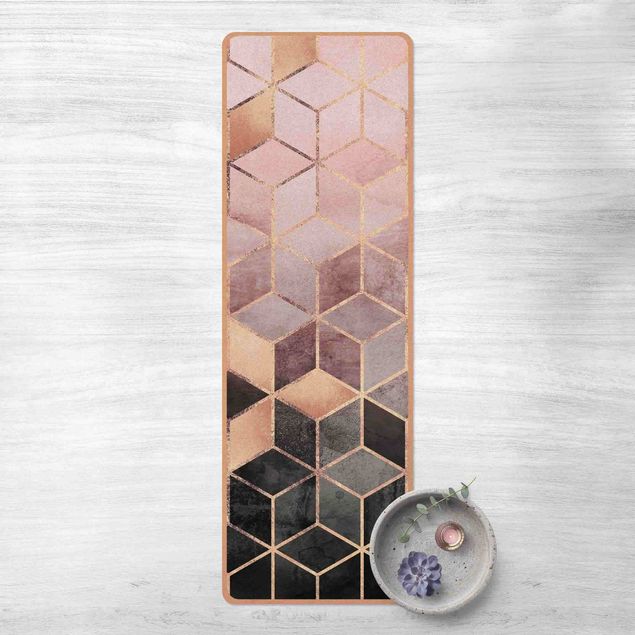 Yoga mat - Pink Gray Golden Geometry