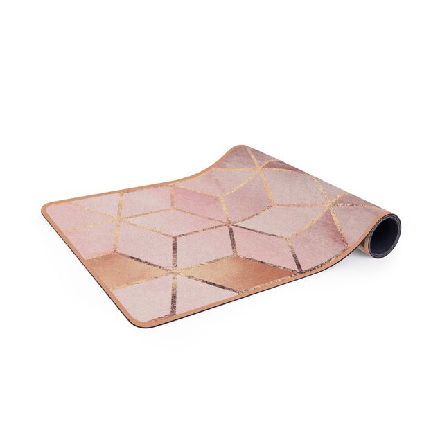 Yoga mat - Pink Gray Golden Geometry