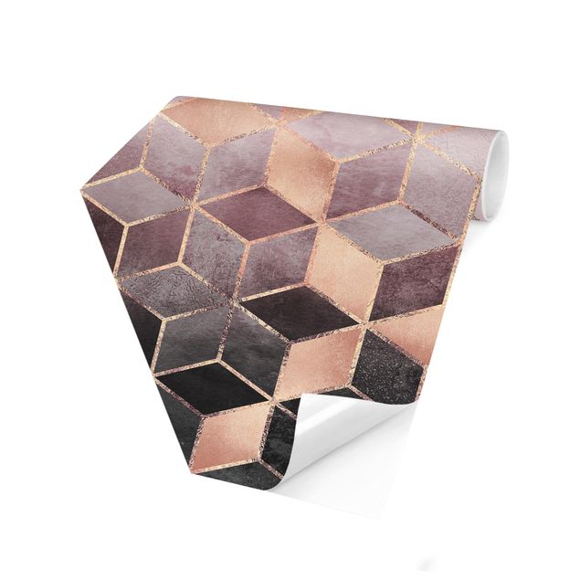 Self-adhesive hexagonal pattern wallpaper - Pink Gray Golden Geometry