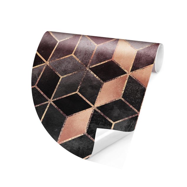 Self-adhesive round wallpaper - Pink Grey Golden Geometry