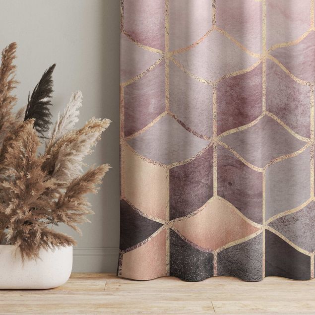 contemporary curtains Pink Gray Golden Geometry