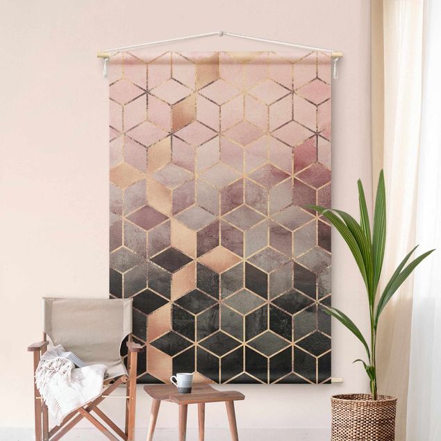 wall hanging decor Pink Gray Golden Geometry