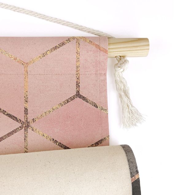 textile wall hangings Pink Gray Golden Geometry