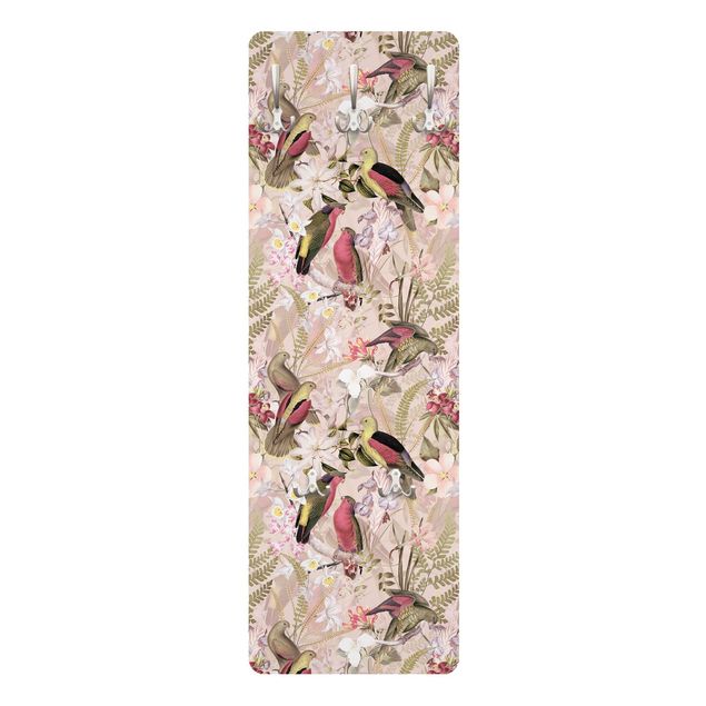 Coat rack - Pink Pastel Birds With Flowers