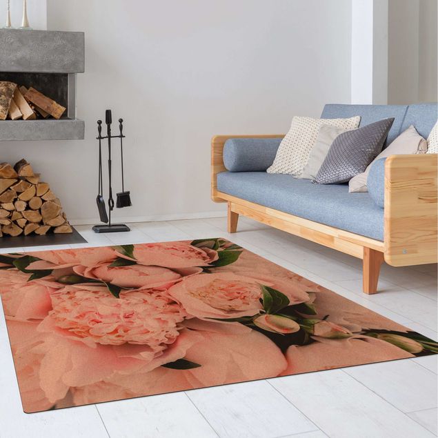 nature mats Pink Peonies With Leaves