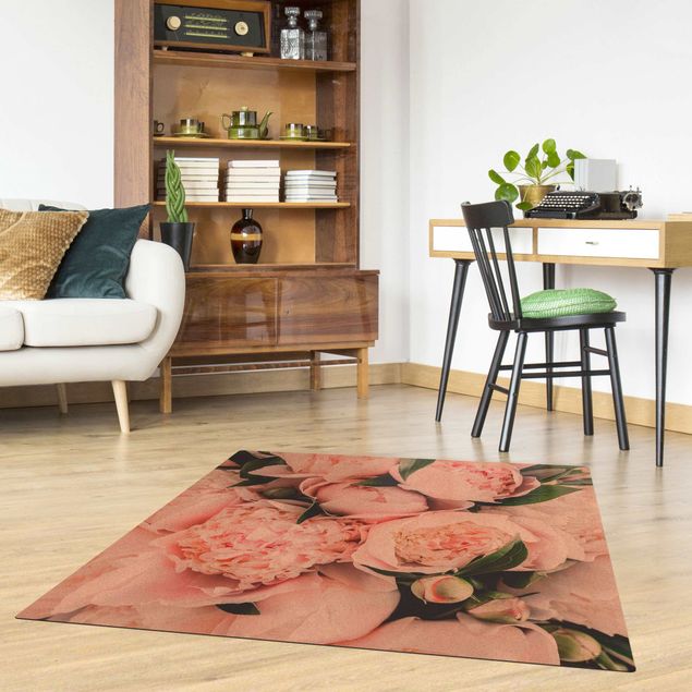 floral area rugs Pink Peonies With Leaves