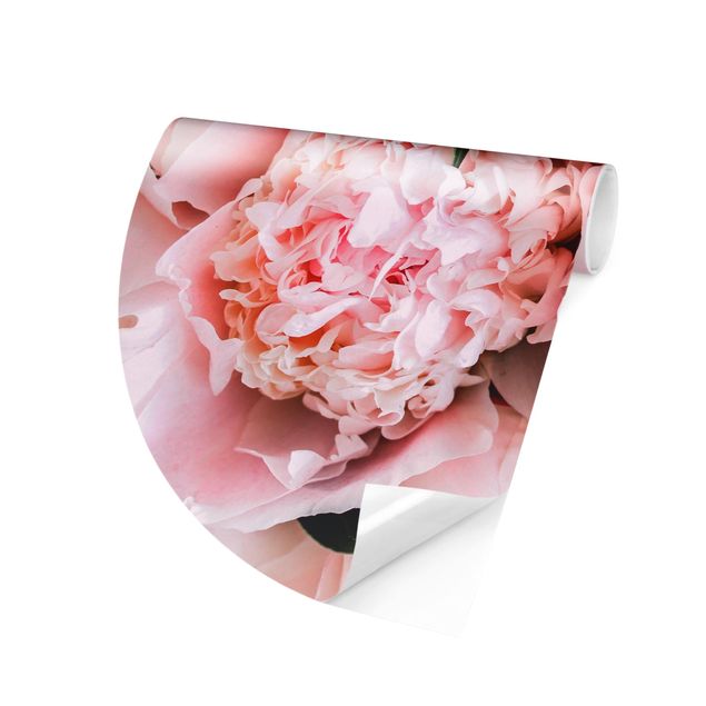 Self-adhesive round wallpaper - Pink Peonies With Leaves