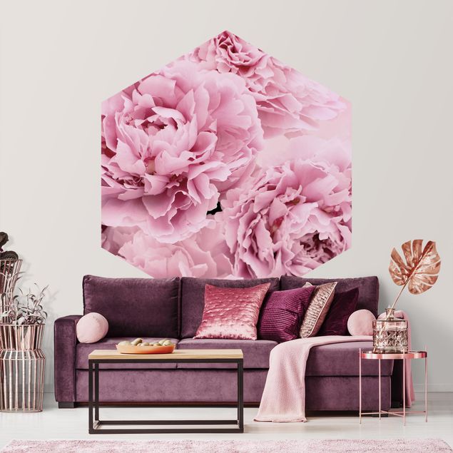 Self-adhesive hexagonal pattern wallpaper - Pink Peonies
