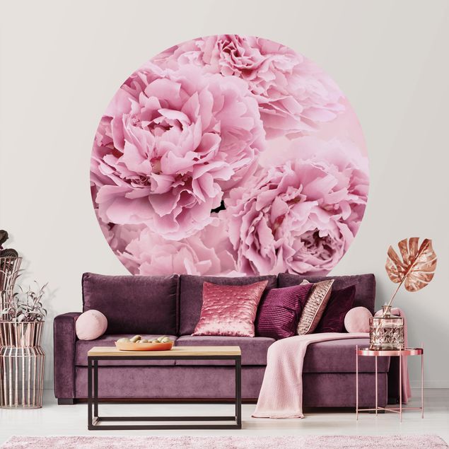 Self-adhesive round wallpaper - Pink Peonies