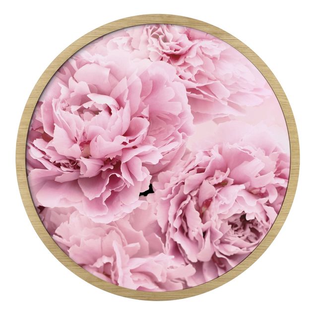 Circular framed print - Pink Peonies