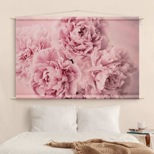extra large wall tapestry Pink Peonies