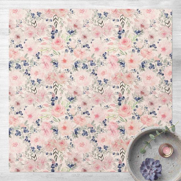 contemporary rugs Pink Roses With Blueberries In Front Of White