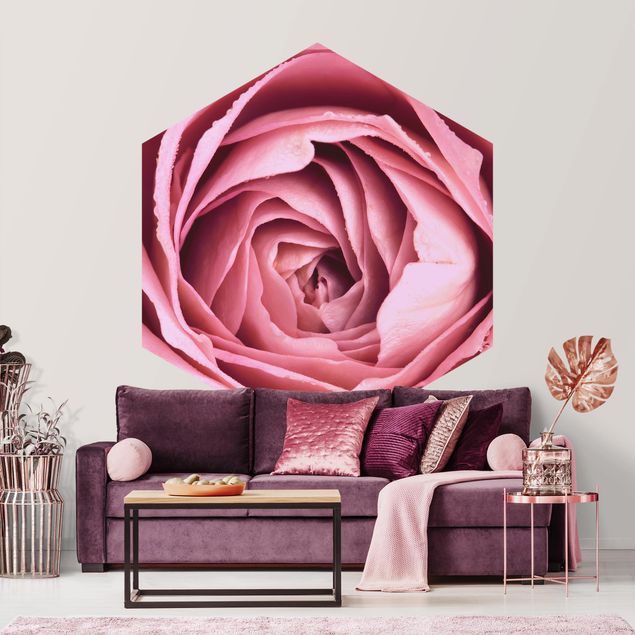 Self-adhesive hexagonal pattern wallpaper - Pink Rose Blossom