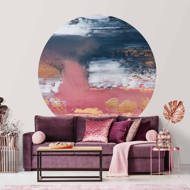 Self-adhesive round wallpaper - Pink Storm With Gold