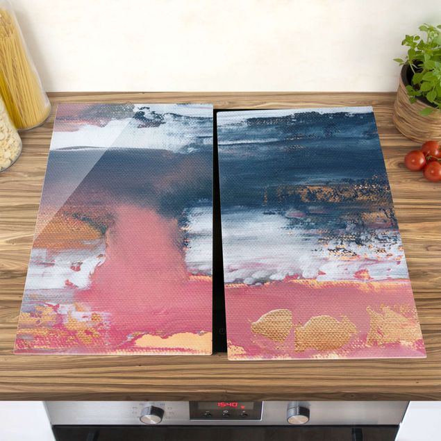 Stove top covers - Pink Storm With Gold