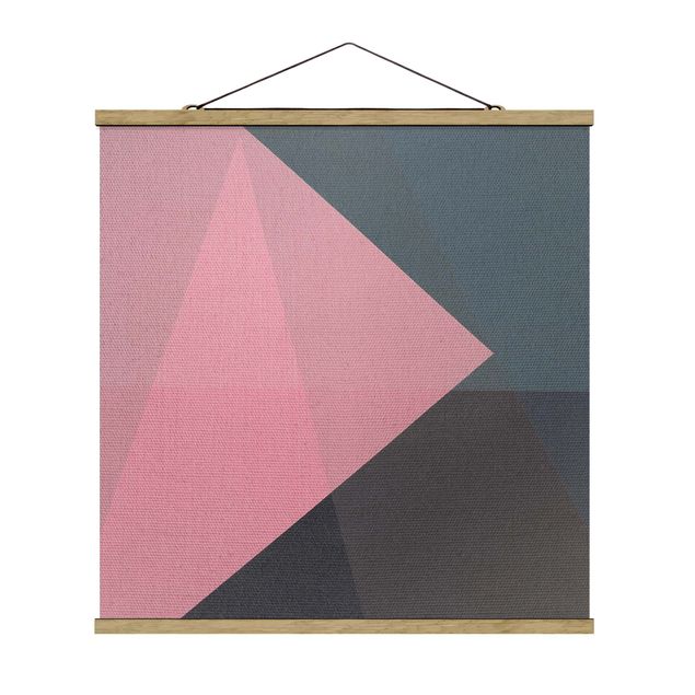 Fabric print with poster hangers - Pink Transparency Geometry - Square 1:1