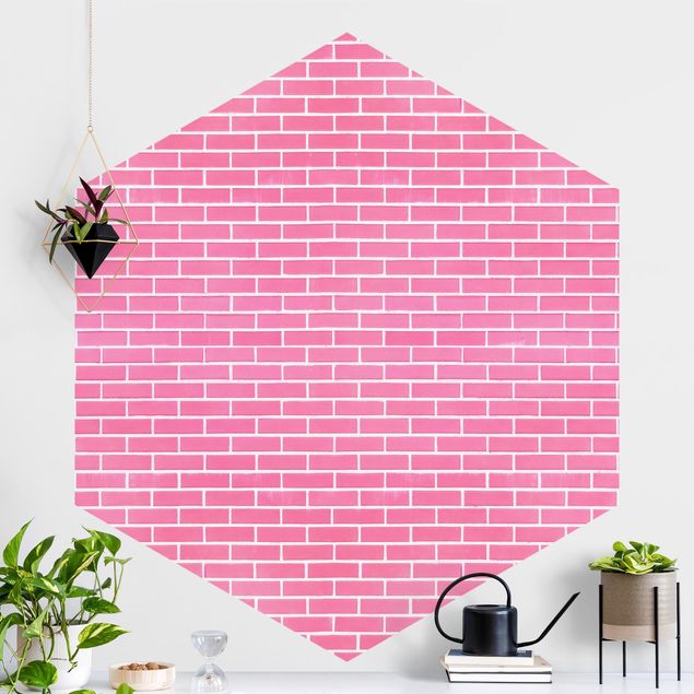 Hexagonal wall mural Pink Brick Wall