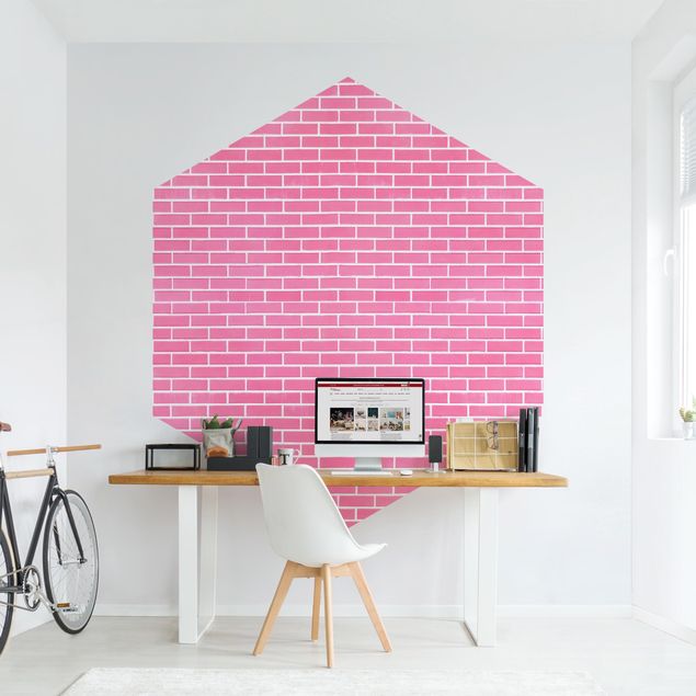 Self-adhesive hexagonal wall mural - Pink Brick Wall