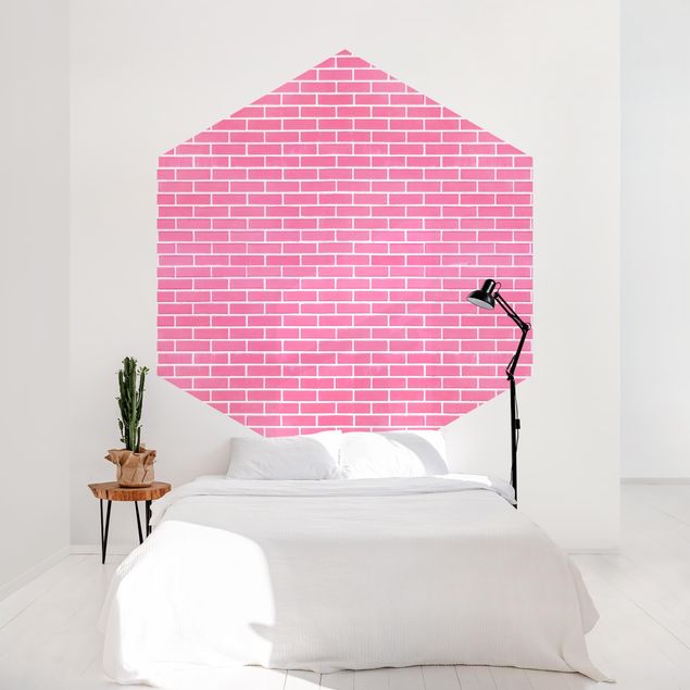 Self-adhesive hexagonal wall mural - Pink Brick Wall