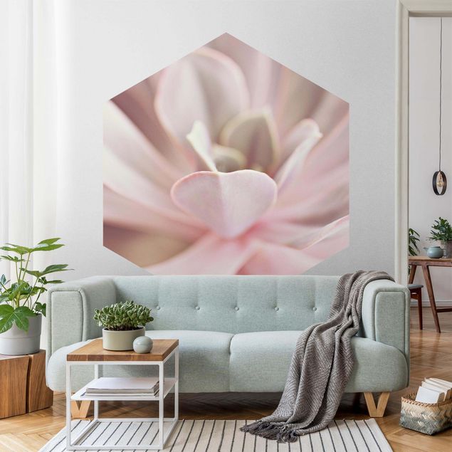 Self-adhesive hexagonal pattern wallpaper - Light Pink Succulent Flower