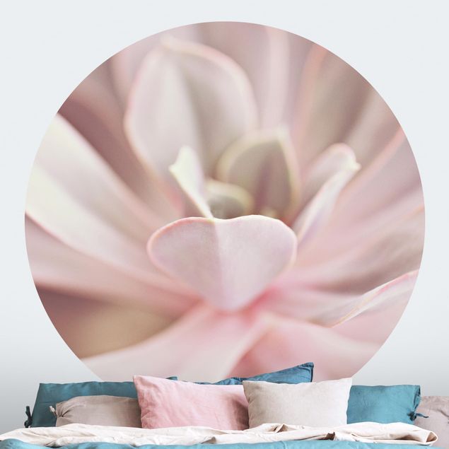 Self-adhesive round wallpaper - Light Pink Succulent Flower
