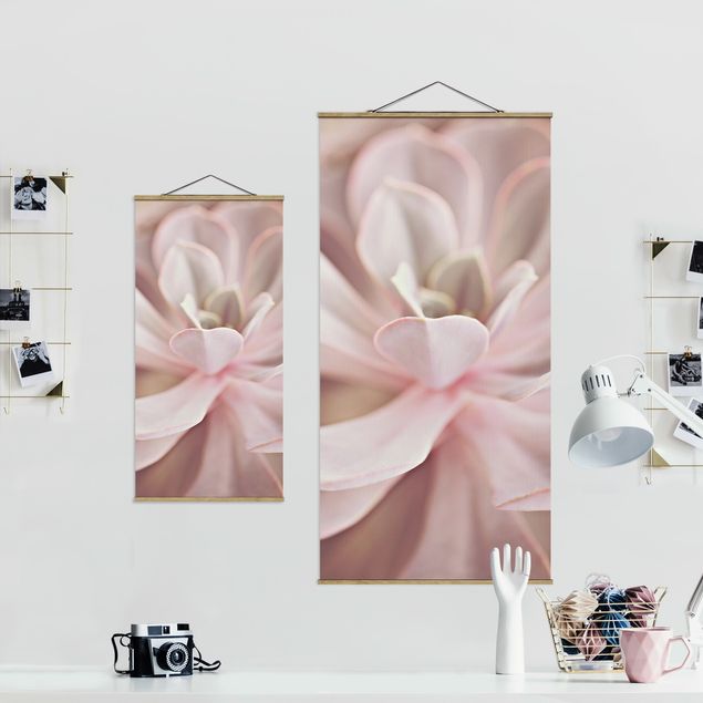 Fabric print with poster hangers - Light Pink Succulent Flower - Portrait format 1:2