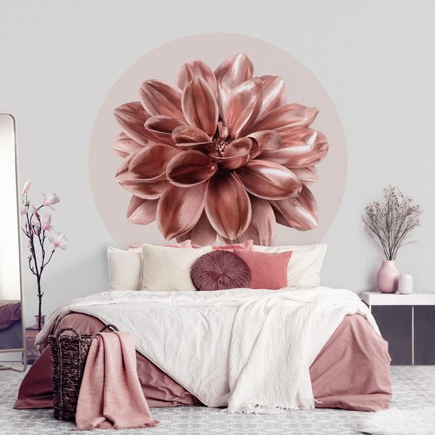 Self-adhesive round wallpaper - Rosé Golden Dahlia In Metallic