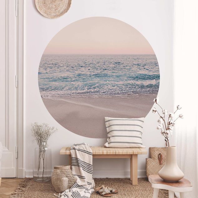 Self-adhesive round wallpaper - Reddish Golden Beach In The Morning