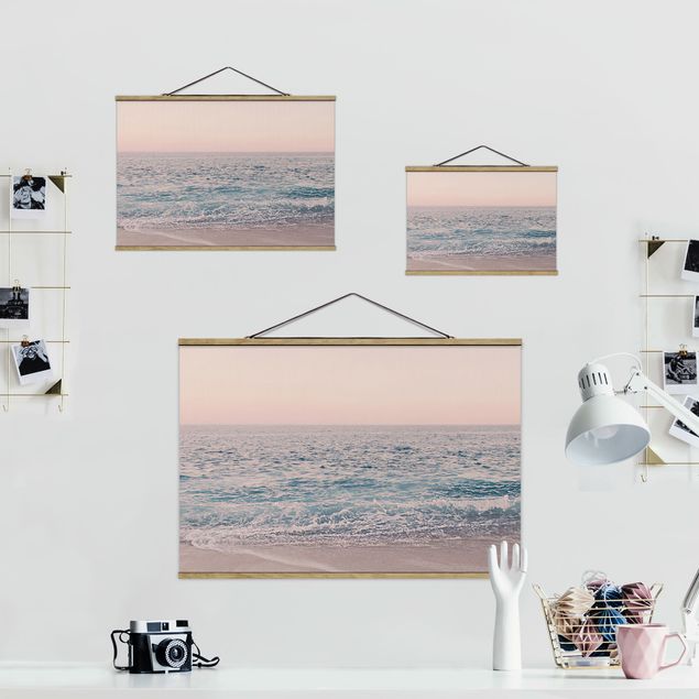 Fabric print with poster hangers - Reddish Golden Beach In The Morning - Landscape format 3:2
