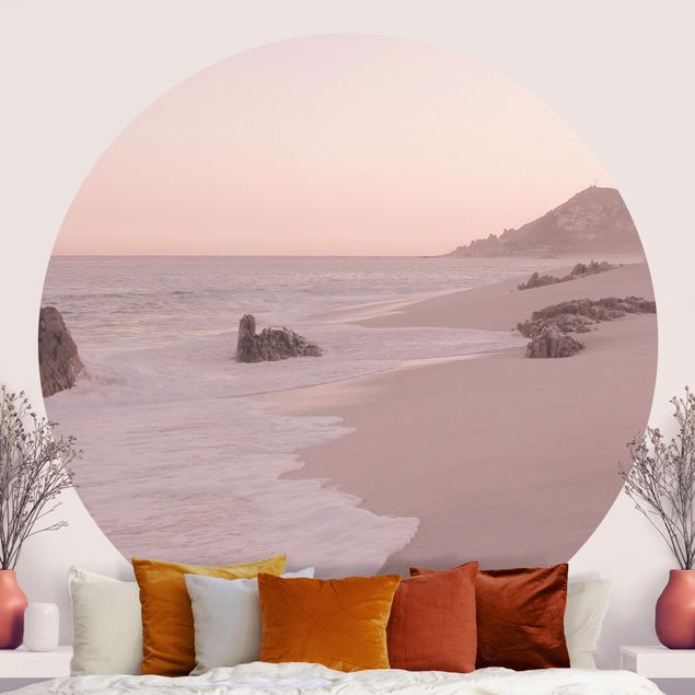 Self-adhesive round wallpaper - Reddish Golden Beach