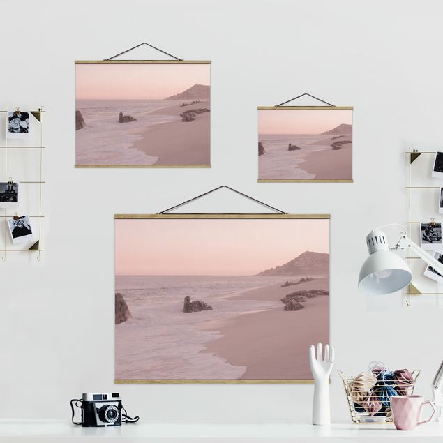 Fabric print with poster hangers - Reddish Golden Beach - Landscape format 4:3