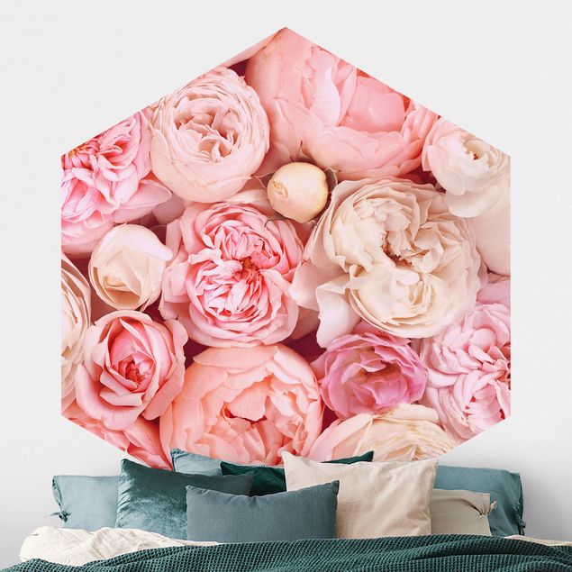 Hexagonal wallpapers Roses Rosé Coral Shabby