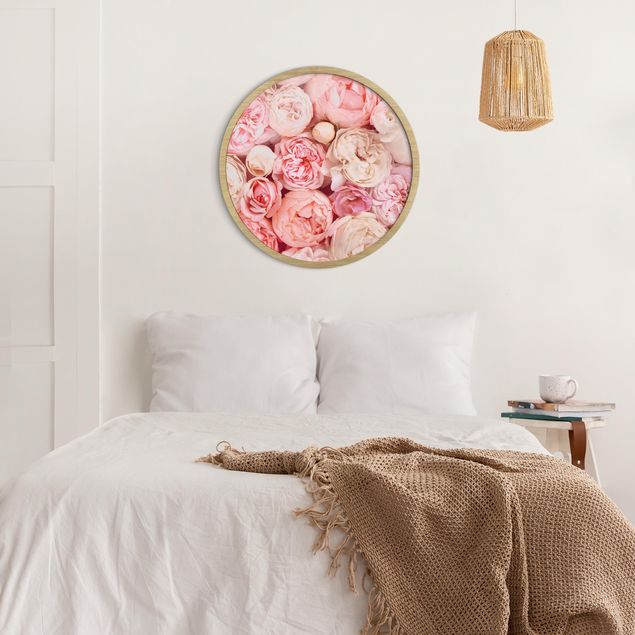 Circular framed print - Roses Rosé Coral Shabby