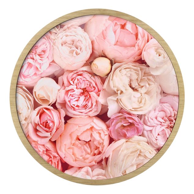 Circular framed print - Roses Rosé Coral Shabby