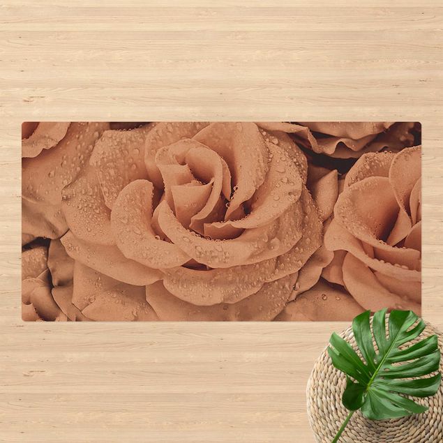Runner rugs Roses Sepia With Water Drops