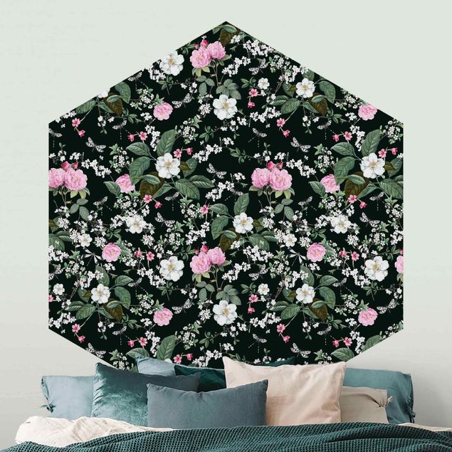 Wallpapers Roses And Butterflies On Dark Green