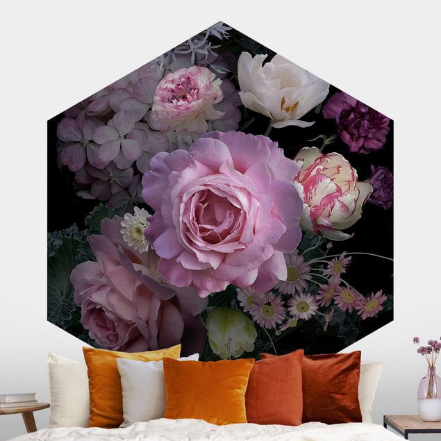 Hexagonal wall mural Bouquet Of Gorgeous Roses