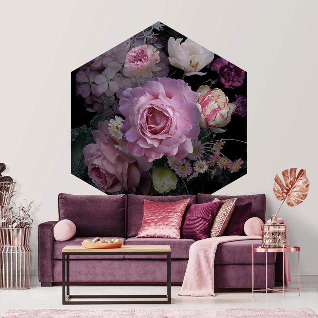 Self-adhesive hexagonal pattern wallpaper - Bouquet Of Gorgeous Roses